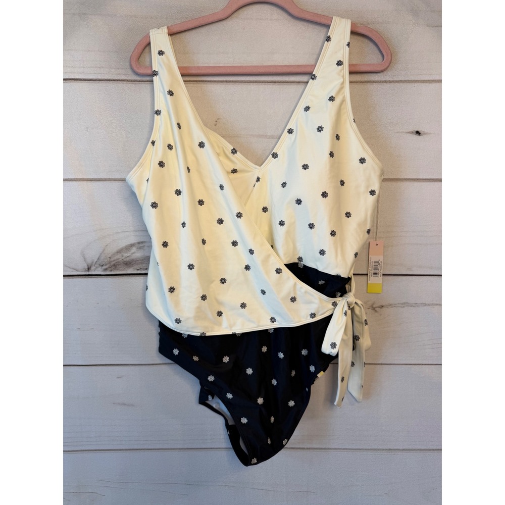 Summersalt The Perfect Wrap One-Piece Swimsuit Floral Cream Black Size 20 NEW